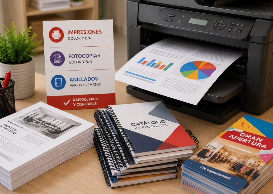 Impresora con documento a color y anillados